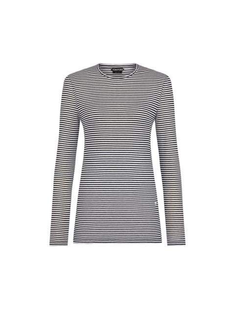 TOM FORD STRIPED LONG SLEEVE T-SHIRT WITH TONAL TF EMBROIDERED LOGO