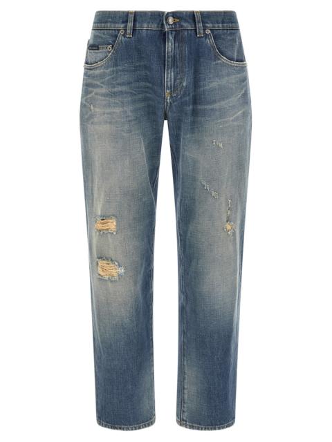 Dolce & Gabbana Dolce & Gabbana Men Destroyed Logo Plaque Jeans