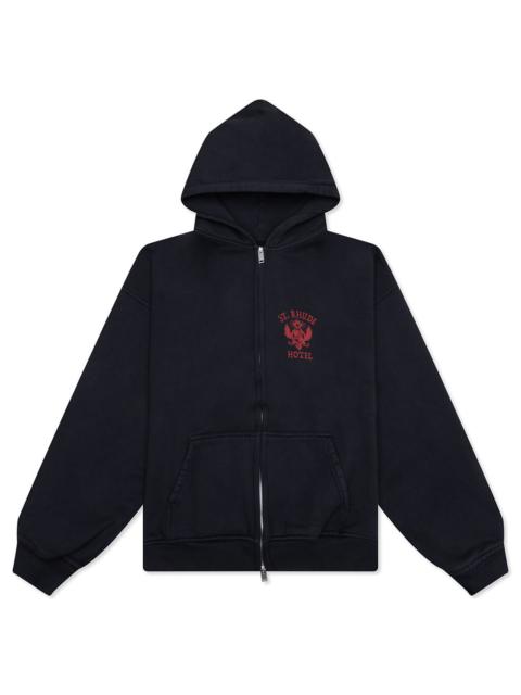 Rhude ST. RHUDE SEAL ZIP UP HOODIE - VINTAGE BLACK/RED