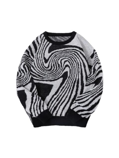 Other Designers Streetwear Gothic Punk Maze Jacquard Knitted High Quality Black Sweater