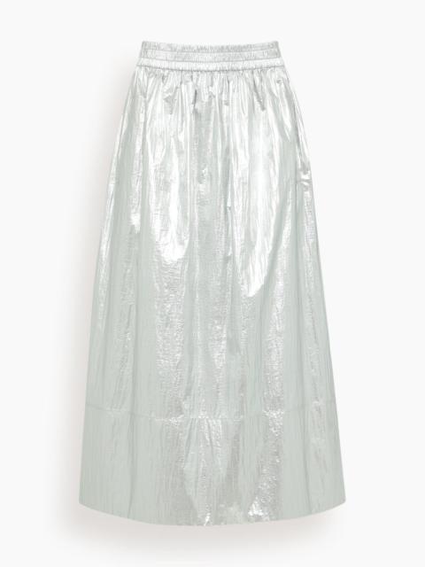 Tibi Metallic Nylon Pull On Full Skirt in Silver