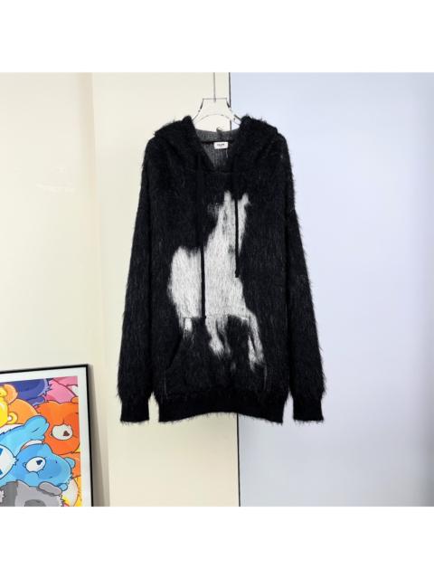 CELINE Celine mohair white horse hooded sweatshirt