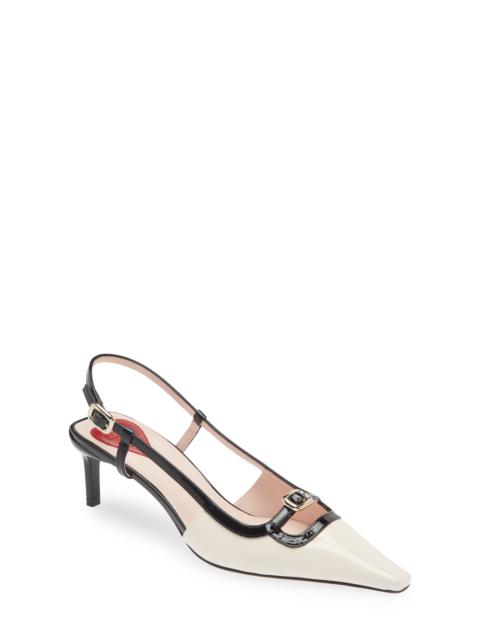 Roger Vivier Roger Vivier Mini Buckle Slingback Pump in Ivory/Black at Nordstrom