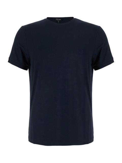 GIORGIO ARMANI Giorgio Armani Men Blue Crew Neck T-Shirt With Logo Embroidery On The Front In Stretch Viscose For M