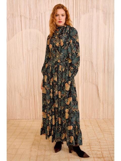 ULLA JOHNSON Circe Silk Long Sleeve Neck–Tie Dress