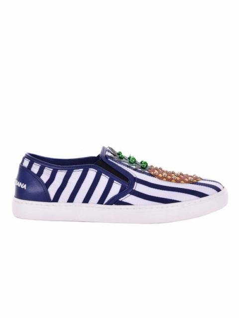 Dolce & Gabbana Pineapple Slip-On Sneaker Sneakers LONDON Shoes White Blue 07284