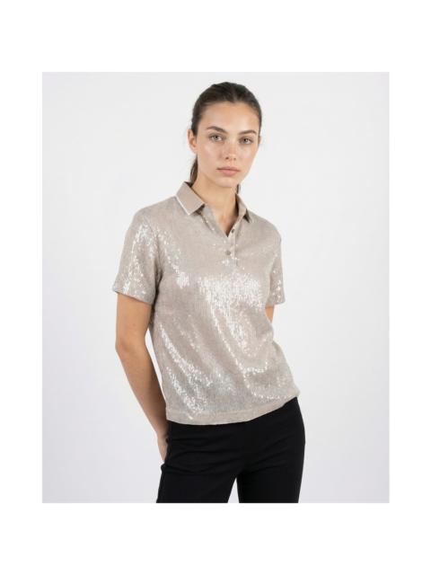 Brunello Cucinelli Brunello Cucinelli Women'S Silver Silk Blend Sequin Polo Shirt