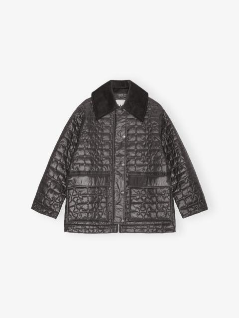 GANNI BLACK SHINY QUILT MIDI JACKET