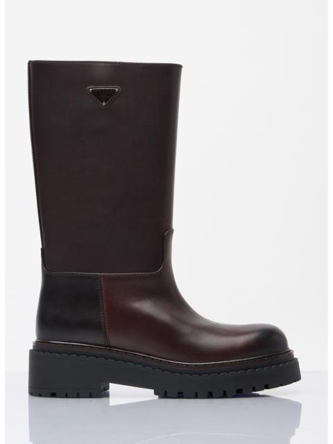 Prada Women Logo Plaque Leather Boots