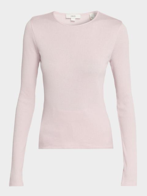 Vince Ribbed Long-Sleeve Crewneck Top