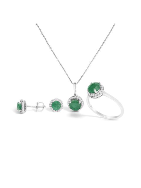 Other Designers Haus of Brilliance 10K White Gold Green Emerald and 3/8 Cttw Diamond Halo Jewelry Set