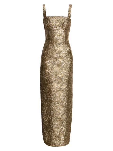 EMILIA WICKSTEAD Emilia Wickstead Micheline Metallic Seersucker Column Gown in Gold at Nordstrom