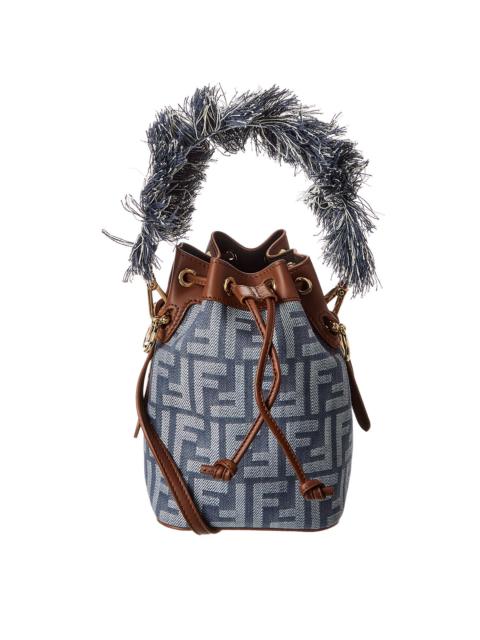 FENDI FENDI Mon Tresor Mini FF Denim & Leather Bucket Bag