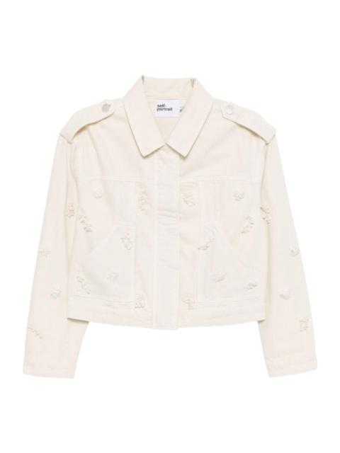 self-portrait Cream Denim Beaded Floral Jacket