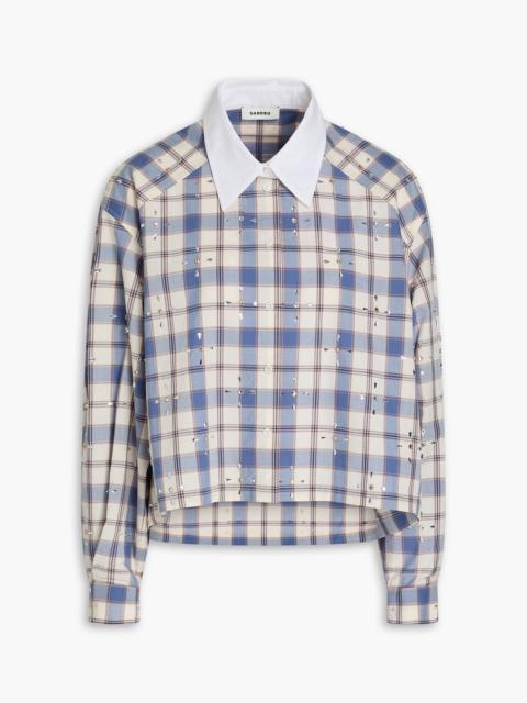 Sandro Crystal-embellished checked cotton shirt