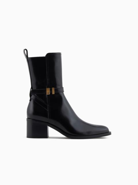 EMPORIO ARMANI BRUSHED LEATHER ANKLE BOOTS WITH STRAP