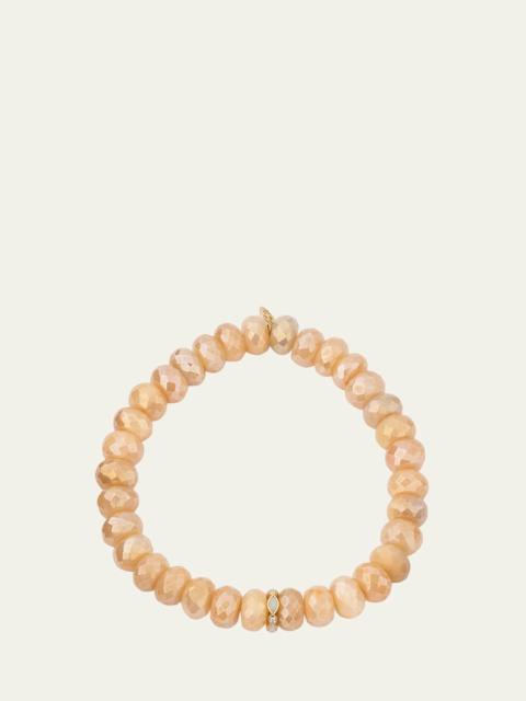 SYDNEY EVAN 14K Pink Opal and Diamond Bezel 8mm Rondelle on Moonstone Bracelet