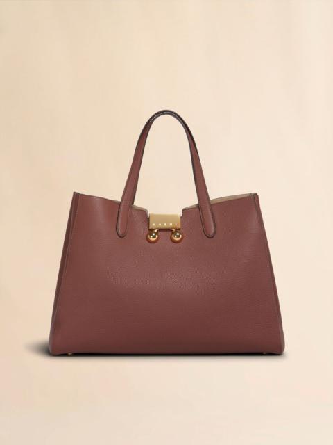 Marni BRICK RED LEATHER TRUNKAROO TOTE MEDIUM HANDBAG