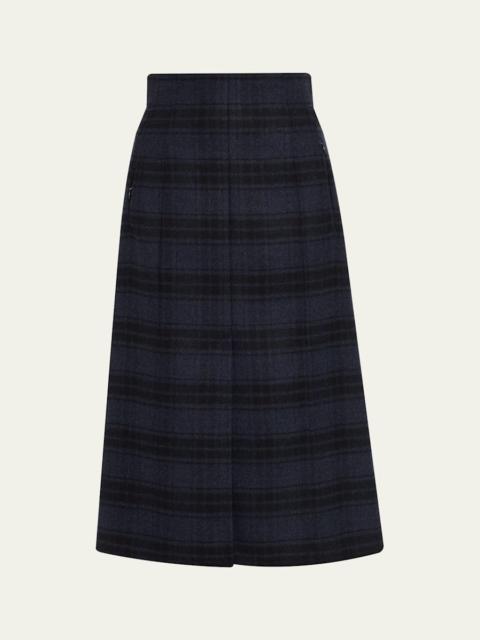 AKRIS Check Wool Double Face A-Line Midi Skirt