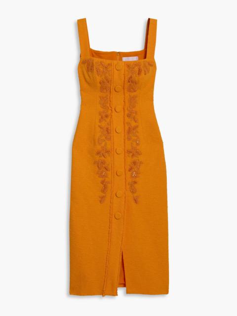 CAROLINA HERRERA Embellished cotton-blend tweed midi dress