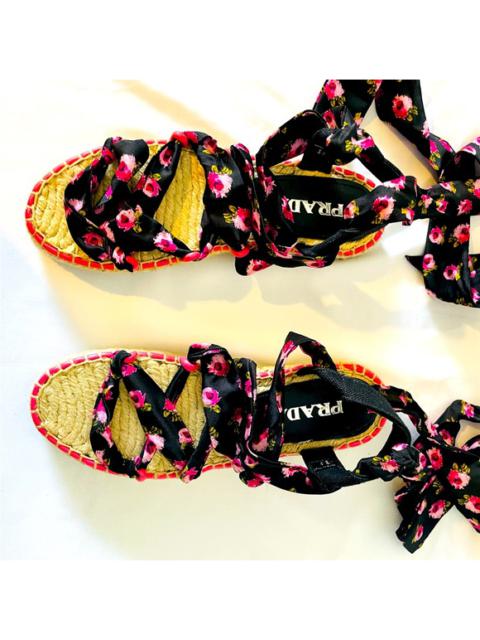 Prada NIB PRADA Floral Wraparound Ribbon Espadrilles Platform Sandals s