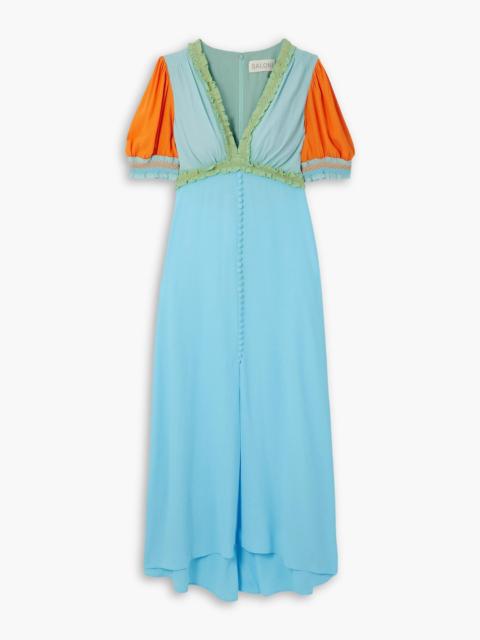 Other Designers Lea smocked color-block crepe midi dress