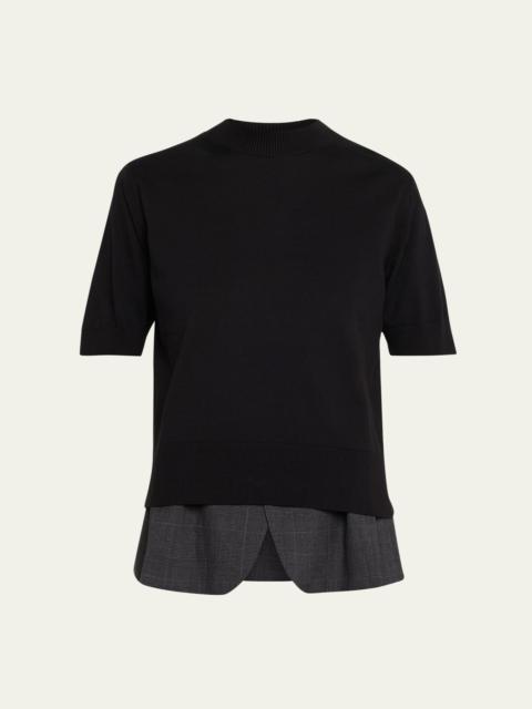 sacai Glen Check Layered Short-Sleeve Sweater