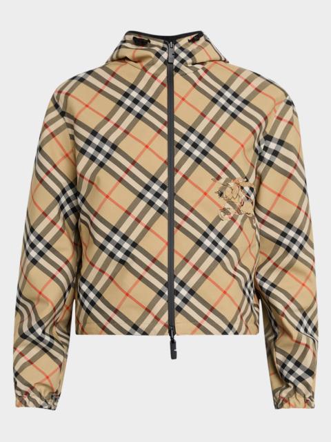 BURBERRY｜JACKETS (crop reversible check jacket (8105824 Cropped Reversible Check Jacket in Lichen - Women, Nylon