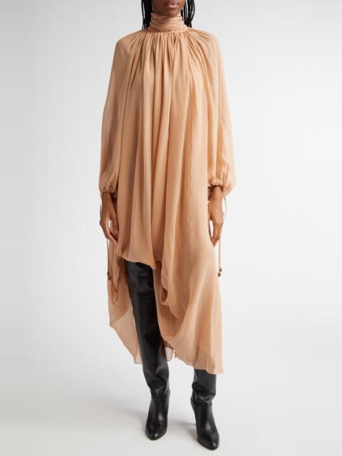 Chloé Long Sleeve Silk Georgette Dress in Sand Brown at Nordstrom