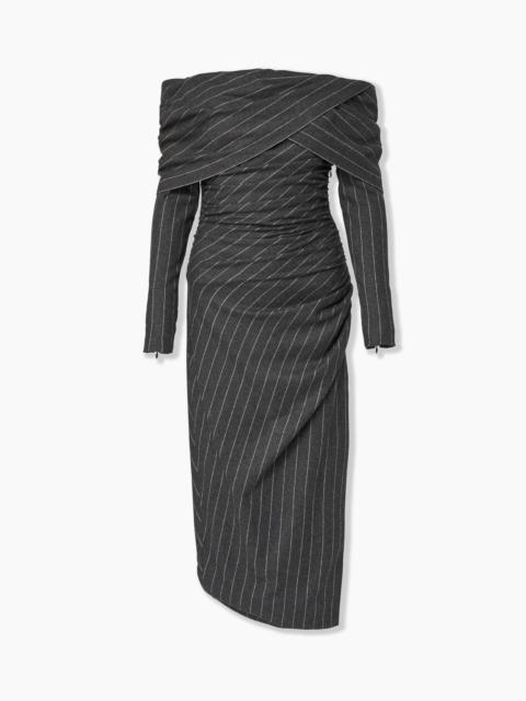 CAROLINA HERRERA Off-Shoulder Pinstripe Midi Dress