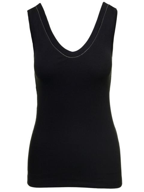 Brunello Cucinelli Brunello Cucinelli Women Black Cotton Tank Top With Monile Insert