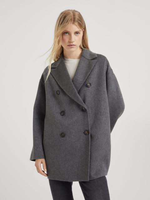 Brunello Cucinelli Cashmere double beaver cloth pea coat with precious patch