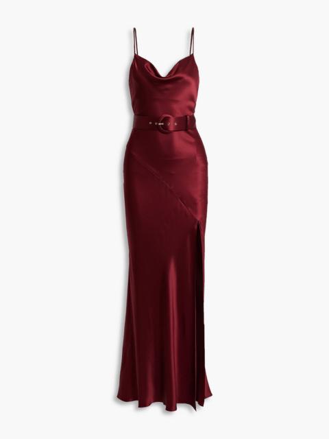 NICHOLAS Belted silk-satin maxi dress
