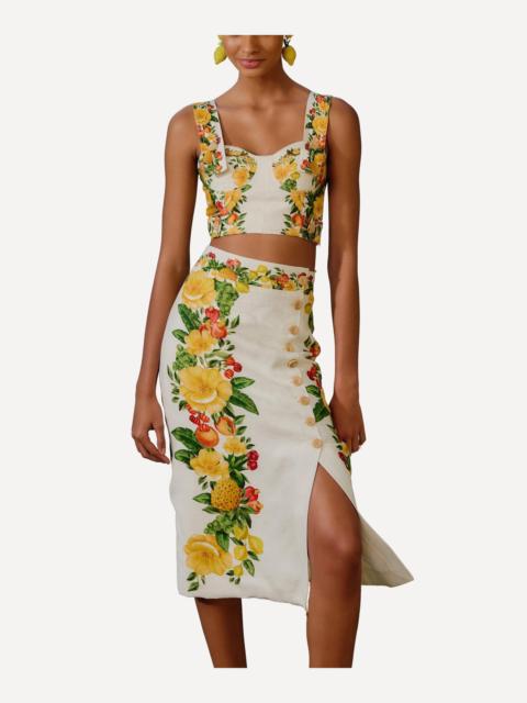 FARM RIO Off-White Picnic Flowers Midi Skirt