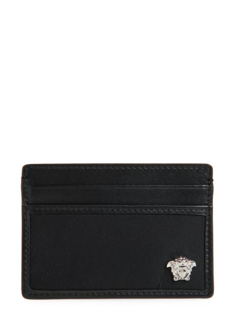 VERSACE Versace Medusa Leather & Nylon Card Case in Black-Palladium at Nordstrom