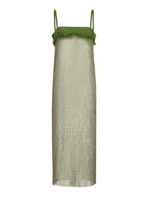 CHRISTOPHER ESBER Denim Bust Crystal Net Midi Dress green