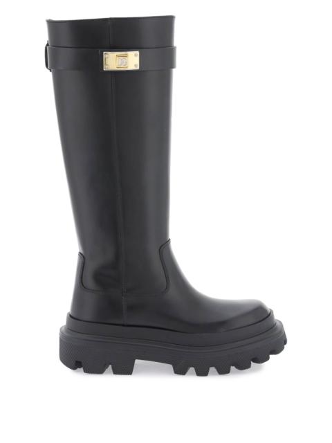 Dolce & Gabbana Leather Boots With Logoed Plaquee Women