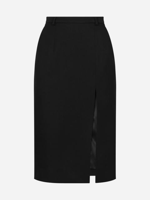 Dolce & Gabbana Calf-length wool gabardine skirt with slit