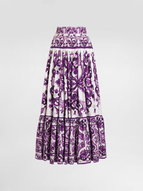 Majolica-print long skirt