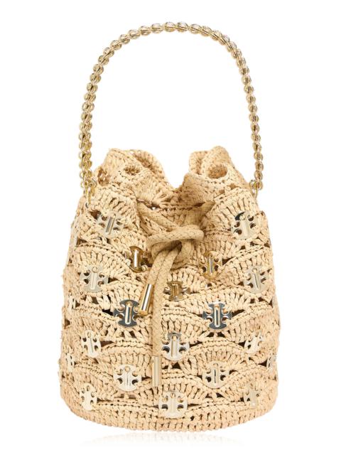 rabanne Hardware-Detailed Woven Raffia Bucket Bag gold