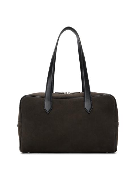 Tonywack Brown Leather Trim Suede Square Valise Tote