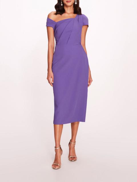 Marchesa ASYMMETRICAL CREPE MIDI DRESS