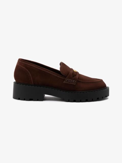 Larroudé Suki Lugsole Loafer In Brown Suede