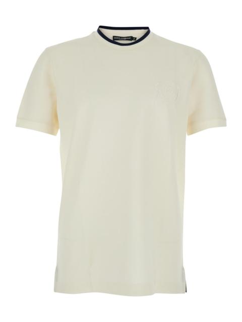 Dolce & Gabbana Dolce & Gabbana Men White Crew-Nwck T-Shirt With Logo On Front In Tech Fabric Man
