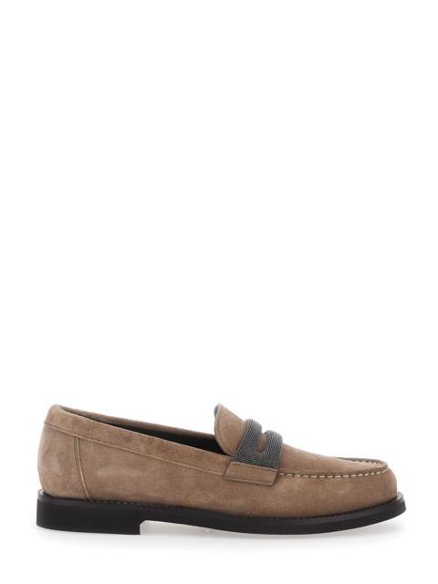 Brunello Cucinelli Brunello Cucinelli Women Brown Loafers With Almond Toe And Monil Detail In Suede Woman