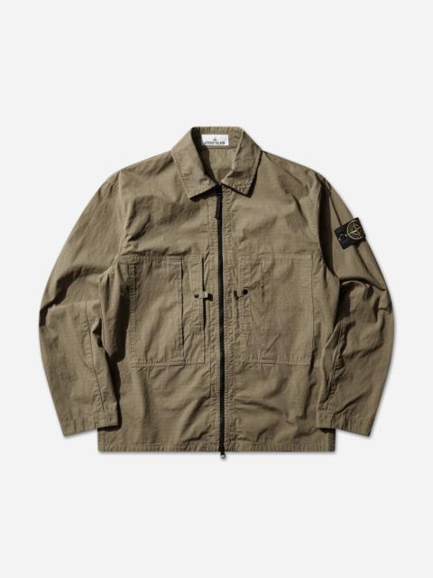 Stone Island Men's Mercerised Organic Cotton Ripstop Zip Overshirt Military Green