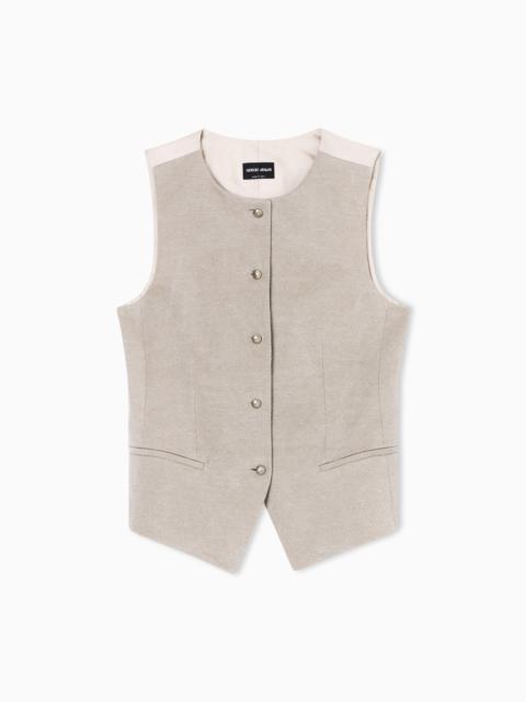 GIORGIO ARMANI SINGLE-BREASTED WAISTCOAT IN HEMP, VISCOSE AND COTTON CAVALRY