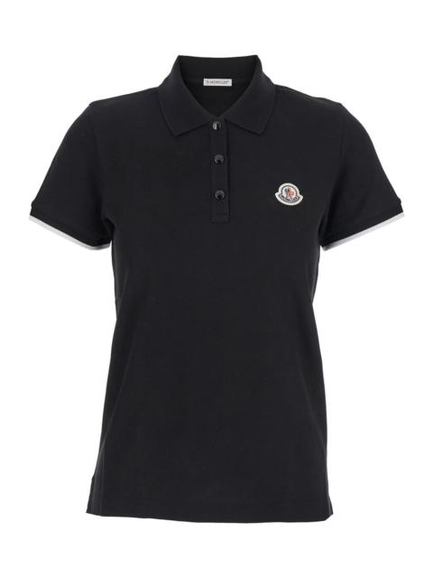 Moncler Moncler Women Black Polo Shirt With Logo Patch On The Front In Cotton Woman