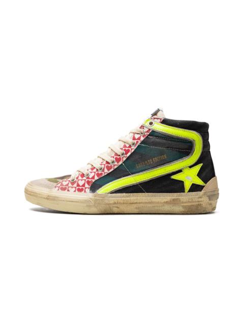 Golden Goose SLIDE CANVAS UPPER SUEDE AND GABARDINE TOE NYLON TONGUE LEATHER STAR AND WAVE "BLACK GREEN ICE YELLO