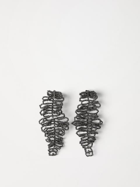Brunello Cucinelli Sterling silver sculptured leaf earrings